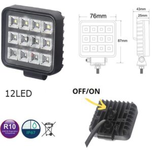 12V 1800 Lumen Square LED Work Light